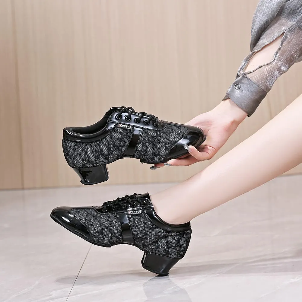 HROYL Women & Girls Lace-up Closed Toe Latin Salsa Practice Ballroom Dance Teacher Shoes