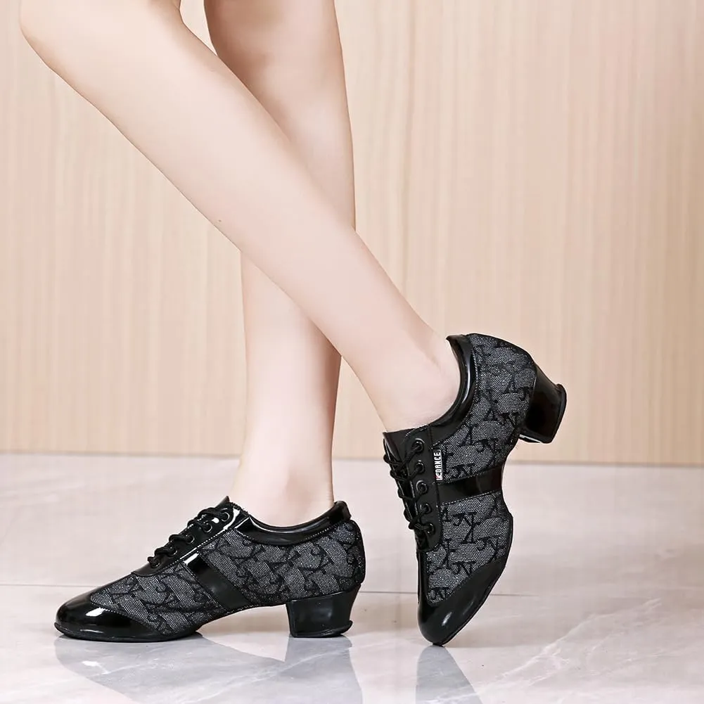 HROYL Women & Girls Lace-up Closed Toe Latin Salsa Practice Ballroom Dance Teacher Shoes