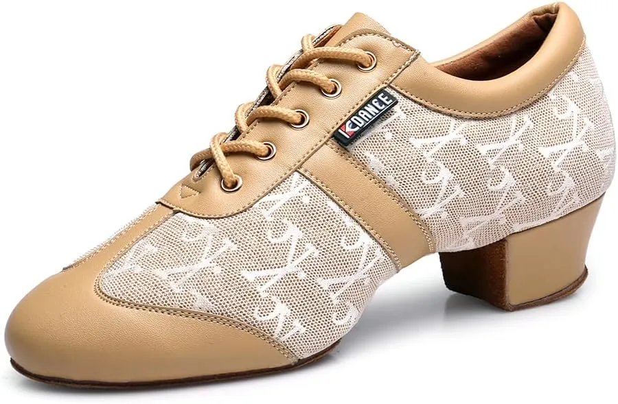 HROYL Women & Girls Lace-up Closed Toe Latin Salsa Practice Ballroom Dance Teacher Shoes