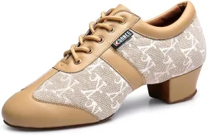 HROYL Women & Girls Lace-up Closed Toe Latin Salsa Practice Ballroom Dance Teacher Shoes