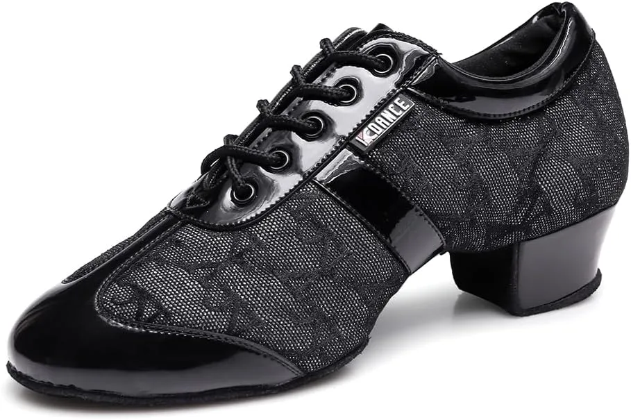 HROYL Women & Girls Lace-up Closed Toe Latin Salsa Practice Ballroom Dance Teacher Shoes