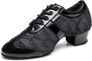 HROYL Women & Girls Lace-up Closed Toe Latin Salsa Practice Ballroom Dance Teacher Shoes