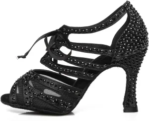 HROYL Women Rhinestone Dance Shoes for Latin Salsa Waltz Ballroom Wedding Party Performence Dance Shoes,YCL433