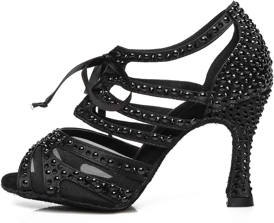 HROYL Women Rhinestone Dance Shoes for Latin Salsa Waltz Ballroom Wedding Party Performence Dance Shoes,YCL433