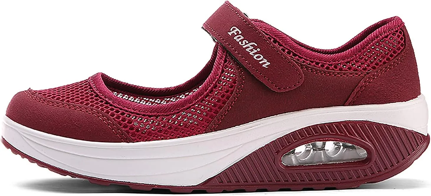 ihinzry Women's Mesh Air Cushion Nurse Shoes Comfortable Casual Wedges Walking Shoes Non-Slip Fashion Breathable Sneakers