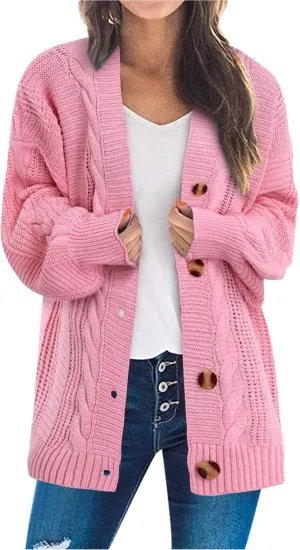 iLH Cardigan Sweaters for Women Chunky Cable Knit Sweater Open Front Crochet Outwear Coats Button down Fall Jackets
