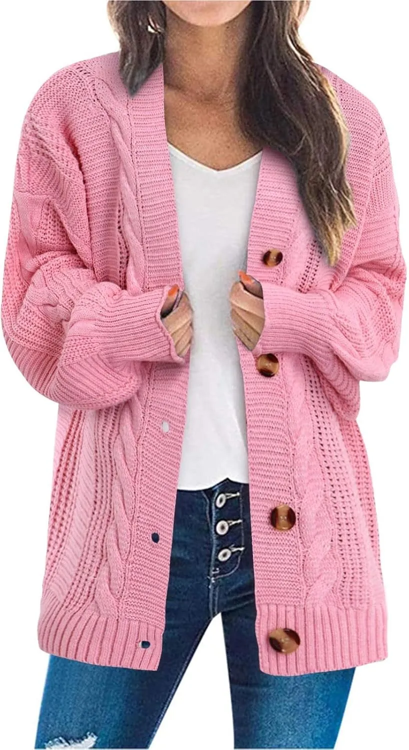 iLH Cardigan Sweaters for Women Chunky Cable Knit Sweater Open Front Crochet Outwear Coats Button down Fall Jackets