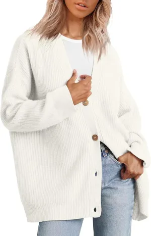 iLH Womens Leisure Knit Cardigan Oversized Button Down Lightweight Sweater Cardigan For Women Chunky Knit Cardigan