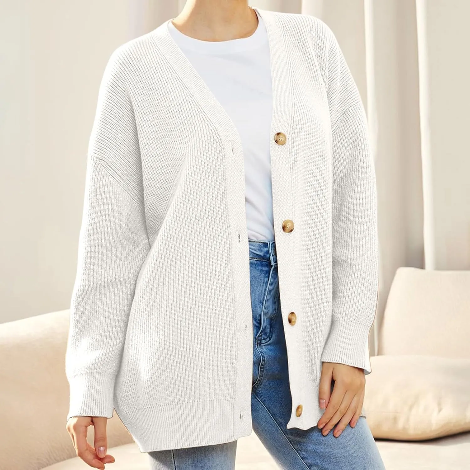 iLH Womens Leisure Knit Cardigan Oversized Button Down Lightweight Sweater Cardigan For Women Chunky Knit Cardigan