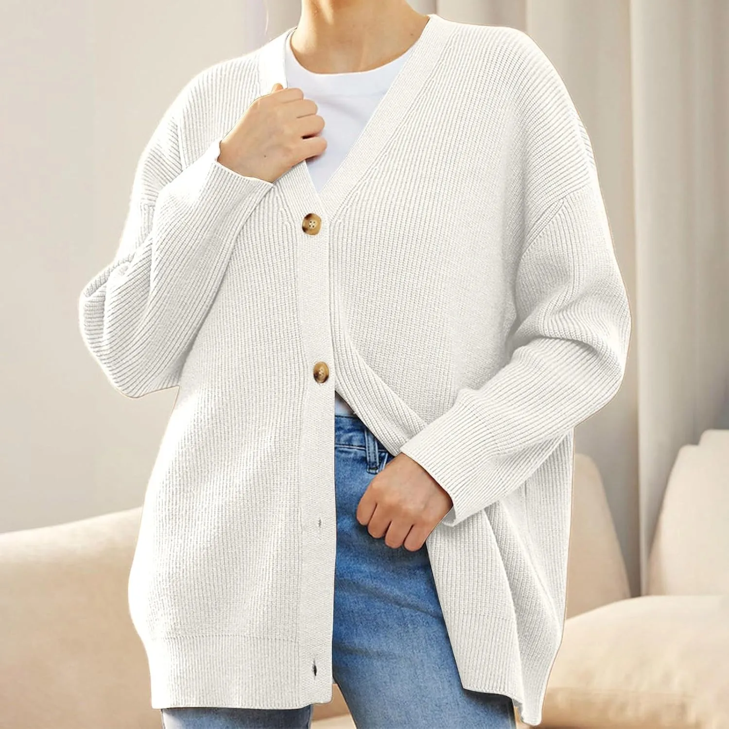 iLH Womens Leisure Knit Cardigan Oversized Button Down Lightweight Sweater Cardigan For Women Chunky Knit Cardigan