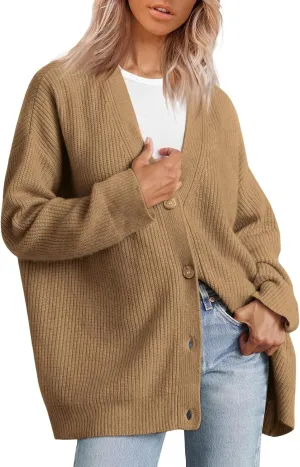 iLH Womens Leisure Knit Cardigan Oversized Button Down Lightweight Sweater Cardigan For Women Chunky Knit Cardigan