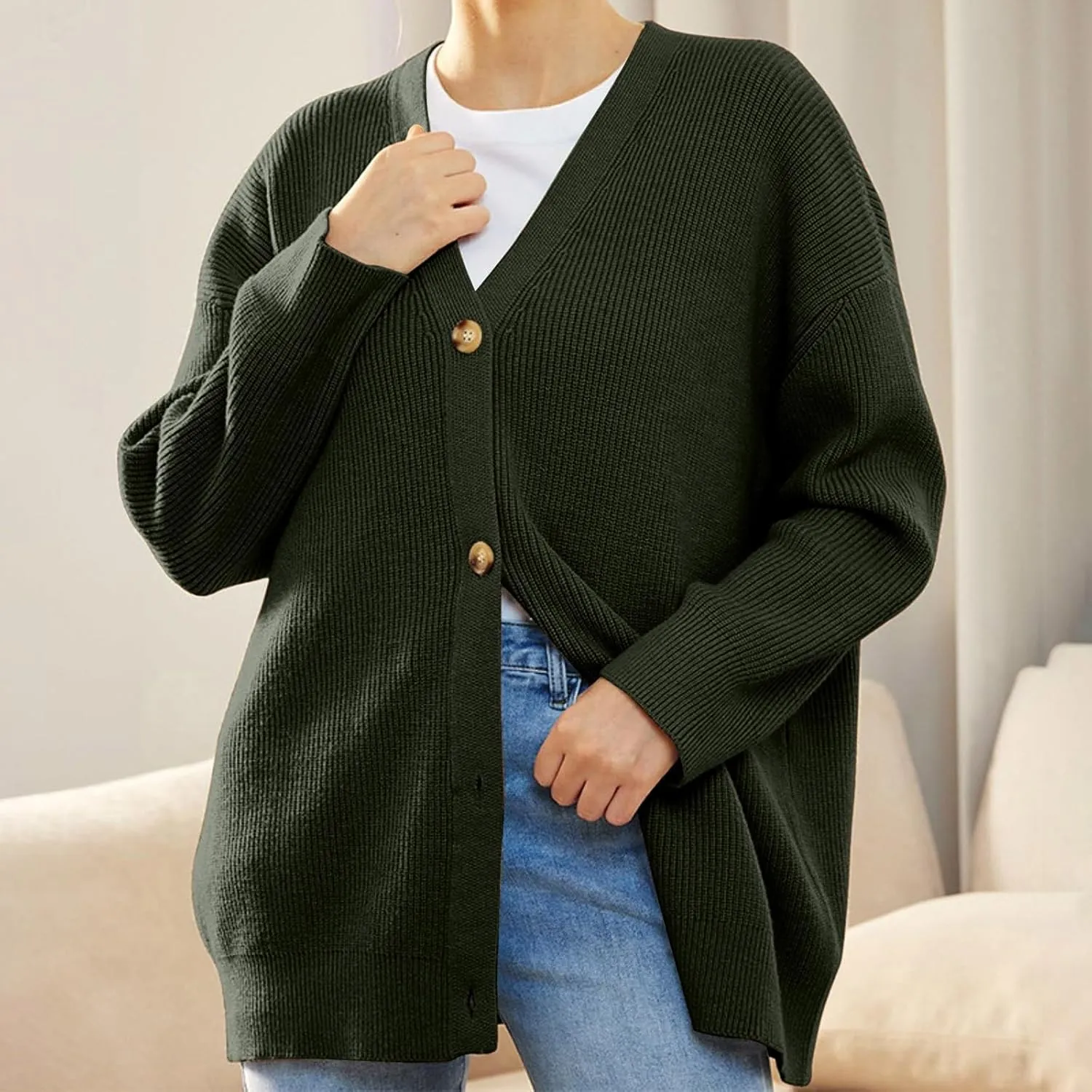 iLH Womens Leisure Knit Cardigan Oversized Button Down Lightweight Sweater Cardigan For Women Chunky Knit Cardigan