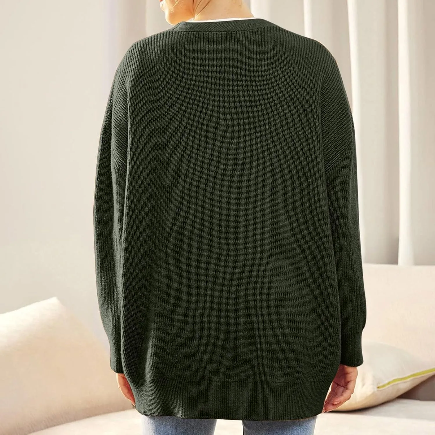 iLH Womens Leisure Knit Cardigan Oversized Button Down Lightweight Sweater Cardigan For Women Chunky Knit Cardigan