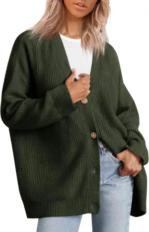 iLH Womens Leisure Knit Cardigan Oversized Button Down Lightweight Sweater Cardigan For Women Chunky Knit Cardigan