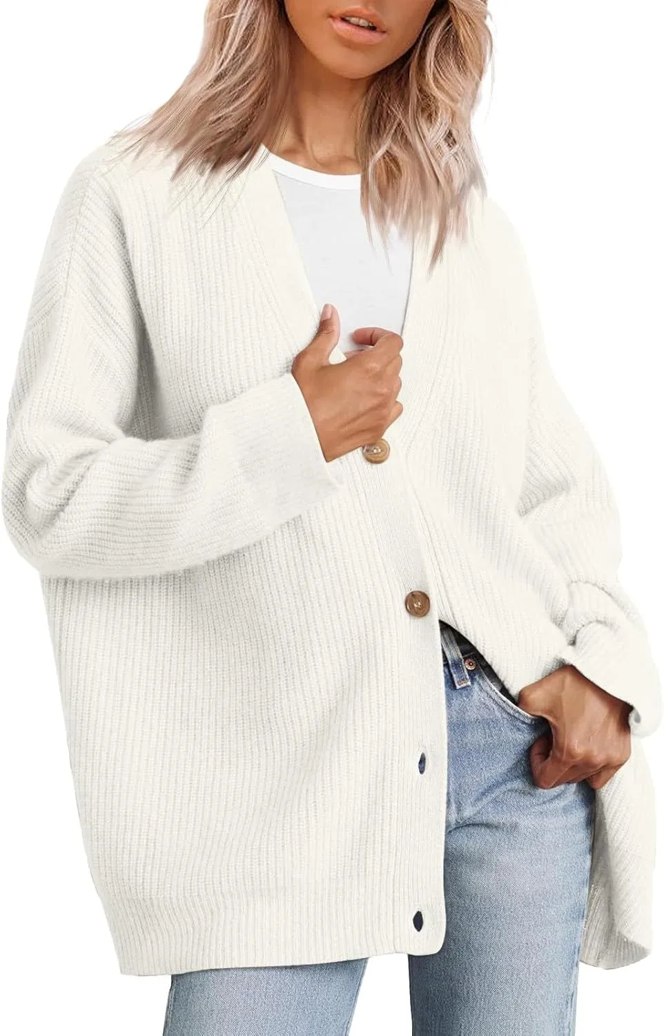 iLH Womens Leisure Knit Cardigan Oversized Button Down Lightweight Sweater Cardigan For Women Chunky Knit Cardigan