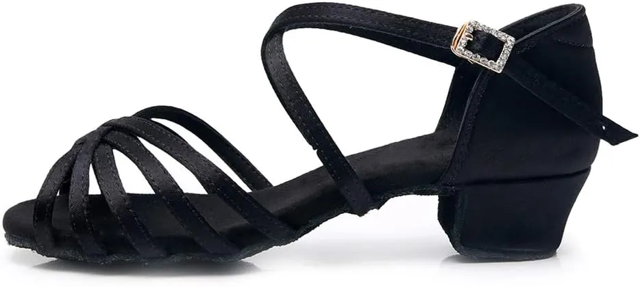JUODVMP Girls Latin Dance Shoes Satin Ballroom Tango Salsa Practice Party Ballroom Dance Shoes,Model US-SS-ZS