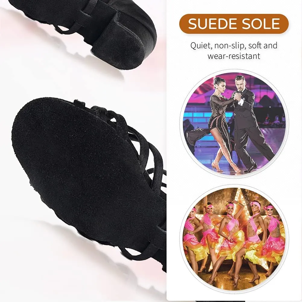 JUODVMP Girls Latin Dance Shoes Satin Ballroom Tango Salsa Practice Party Ballroom Dance Shoes,Model US-SS-ZS