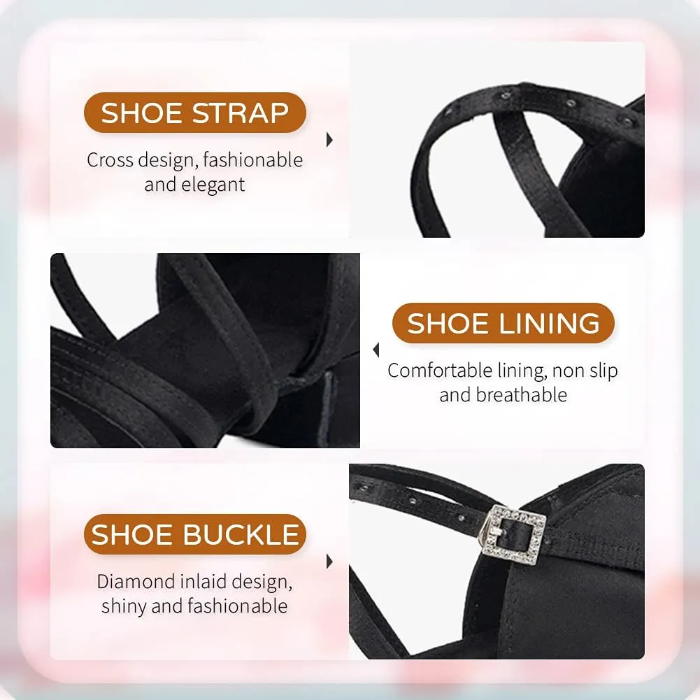 JUODVMP Girls Latin Dance Shoes Satin Ballroom Tango Salsa Practice Party Ballroom Dance Shoes,Model US-SS-ZS