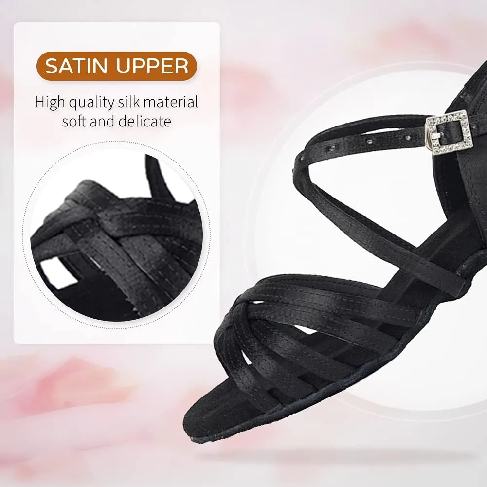 JUODVMP Girls Latin Dance Shoes Satin Ballroom Tango Salsa Practice Party Ballroom Dance Shoes,Model US-SS-ZS