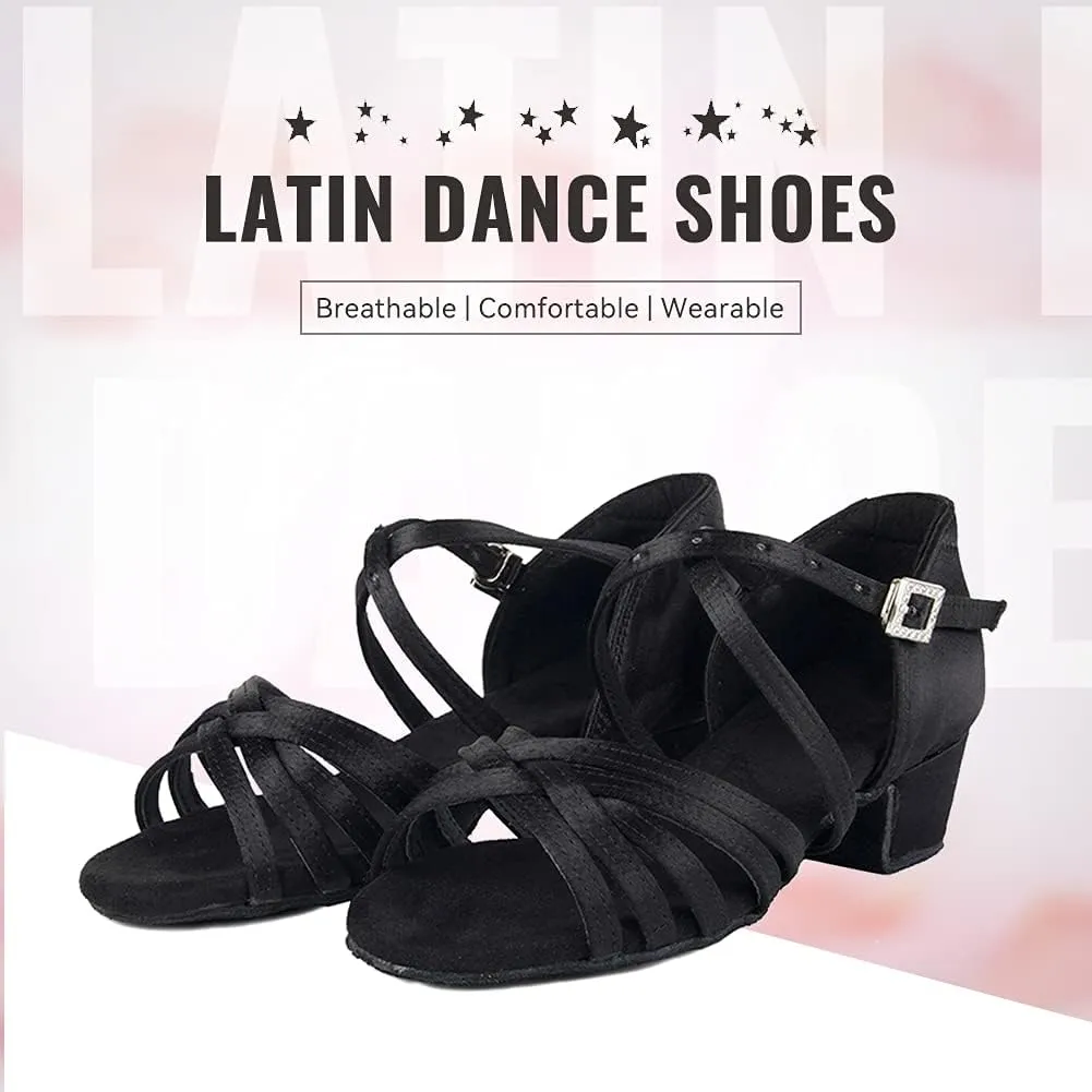 JUODVMP Girls Latin Dance Shoes Satin Ballroom Tango Salsa Practice Party Ballroom Dance Shoes,Model US-SS-ZS