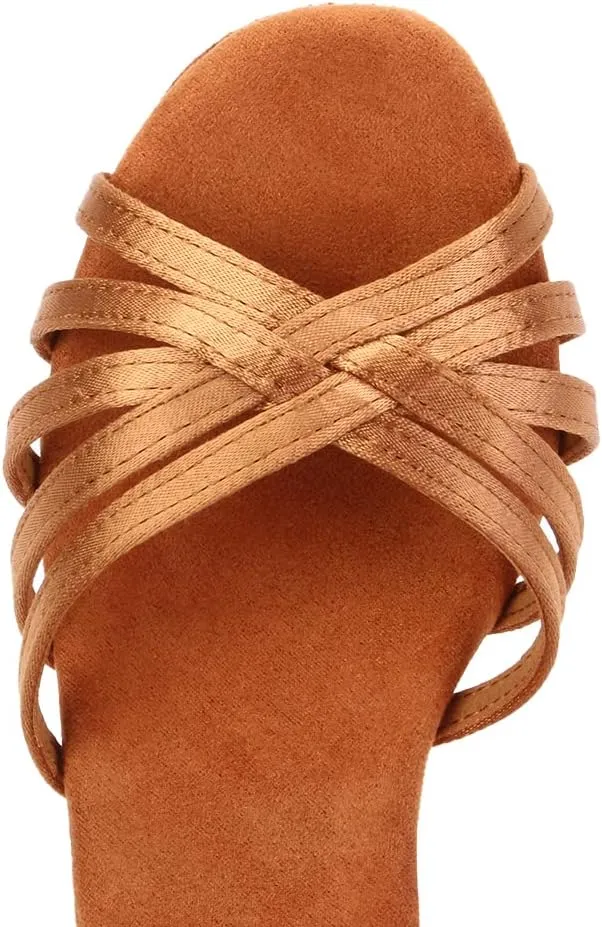 JUODVMP Women Latin Dance Shoes Satin Ballroom Performance Salsa Tango Practice Dance Shoes Model 1217
