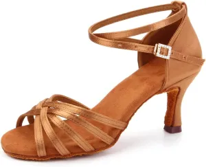 JUODVMP Women Latin Dance Shoes Satin Ballroom Performance Salsa Tango Practice Dance Shoes Model 1217