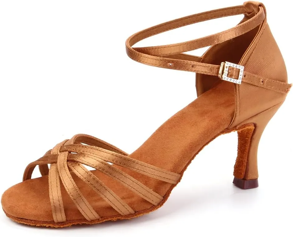 JUODVMP Women Latin Dance Shoes Satin Ballroom Performance Salsa Tango Practice Dance Shoes Model 1217