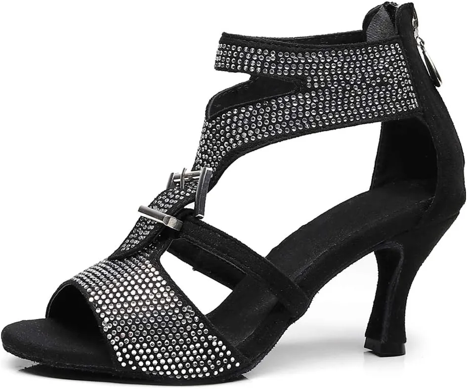 JUODVMP Women's Latin Dance Shoes Adjustable, Ballroom Performance Wedding Party Dance Shoes,Model QJW1049