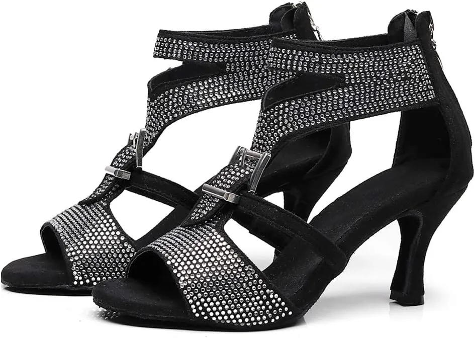 JUODVMP Women's Latin Dance Shoes Adjustable, Ballroom Performance Wedding Party Dance Shoes,Model QJW1049