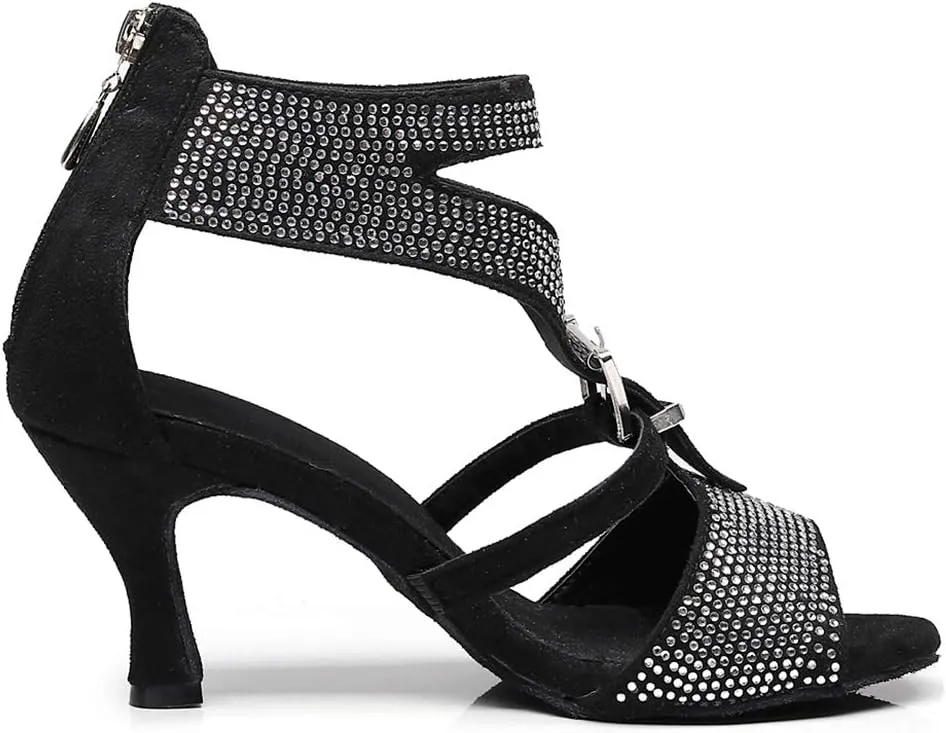 JUODVMP Women's Latin Dance Shoes Adjustable, Ballroom Performance Wedding Party Dance Shoes,Model QJW1049