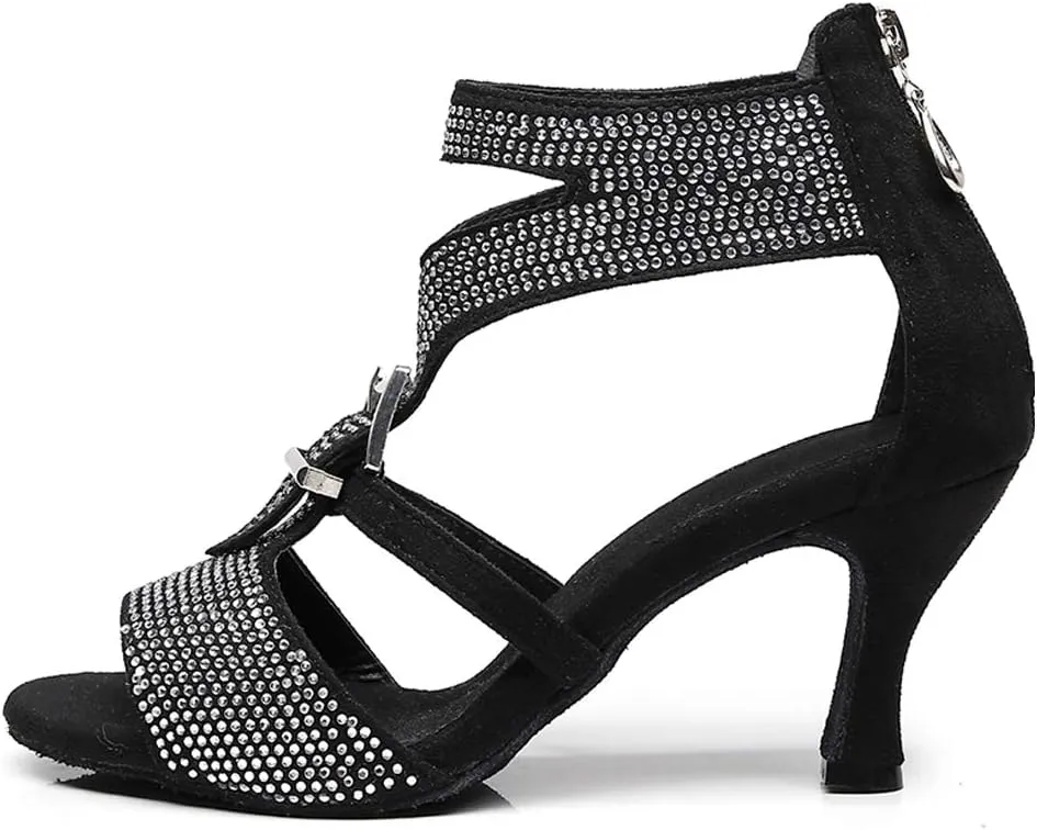JUODVMP Women's Latin Dance Shoes Adjustable, Ballroom Performance Wedding Party Dance Shoes,Model QJW1049