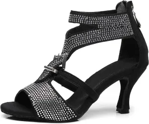 JUODVMP Women's Latin Dance Shoes Adjustable, Ballroom Performance Wedding Party Dance Shoes,Model QJW1049
