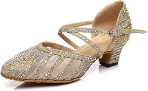 JUODVMP Womens Latin Dance Shoes Professional Practice Salsa Ballroom Rumba Character Social Dance Shoes,Model US-QJW2001