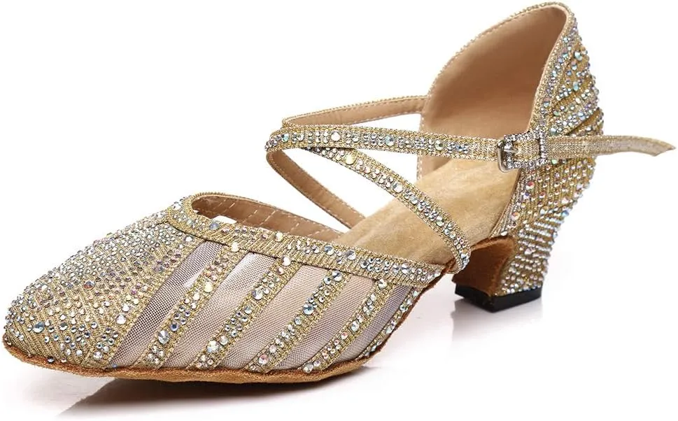 JUODVMP Womens Latin Dance Shoes Professional Practice Salsa Ballroom Rumba Character Social Dance Shoes,Model US-QJW2001