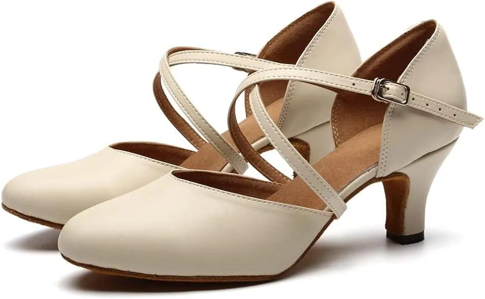 JUODVMP Womens Professional Latin Ballroom Dance Shoes Closed Toe Ladies Cross-Strap Modern Dance Pump Shoes