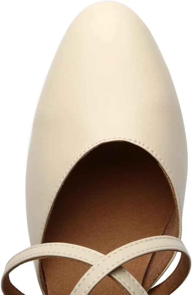 JUODVMP Womens Professional Latin Ballroom Dance Shoes Closed Toe Ladies Cross-Strap Modern Dance Pump Shoes