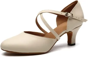 JUODVMP Womens Professional Latin Ballroom Dance Shoes Closed Toe Ladies Cross-Strap Modern Dance Pump Shoes