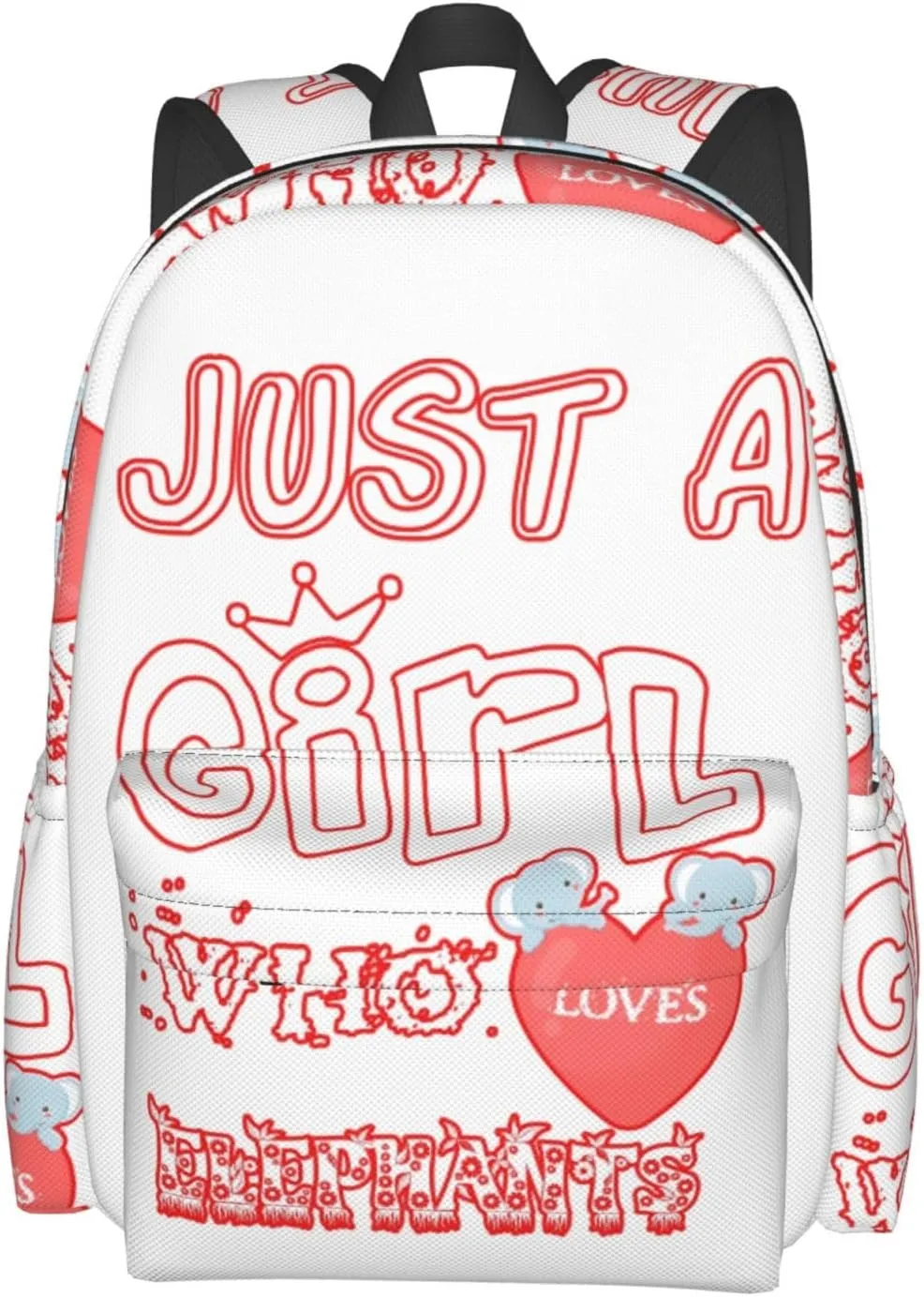Just A Women Who Loves Elephants 17 Inch Casual Backpack Laptop Backpacks Travel Back Pack Large Camping Rucksack Hiking Daypack Lightweight Double Shoulder Bag