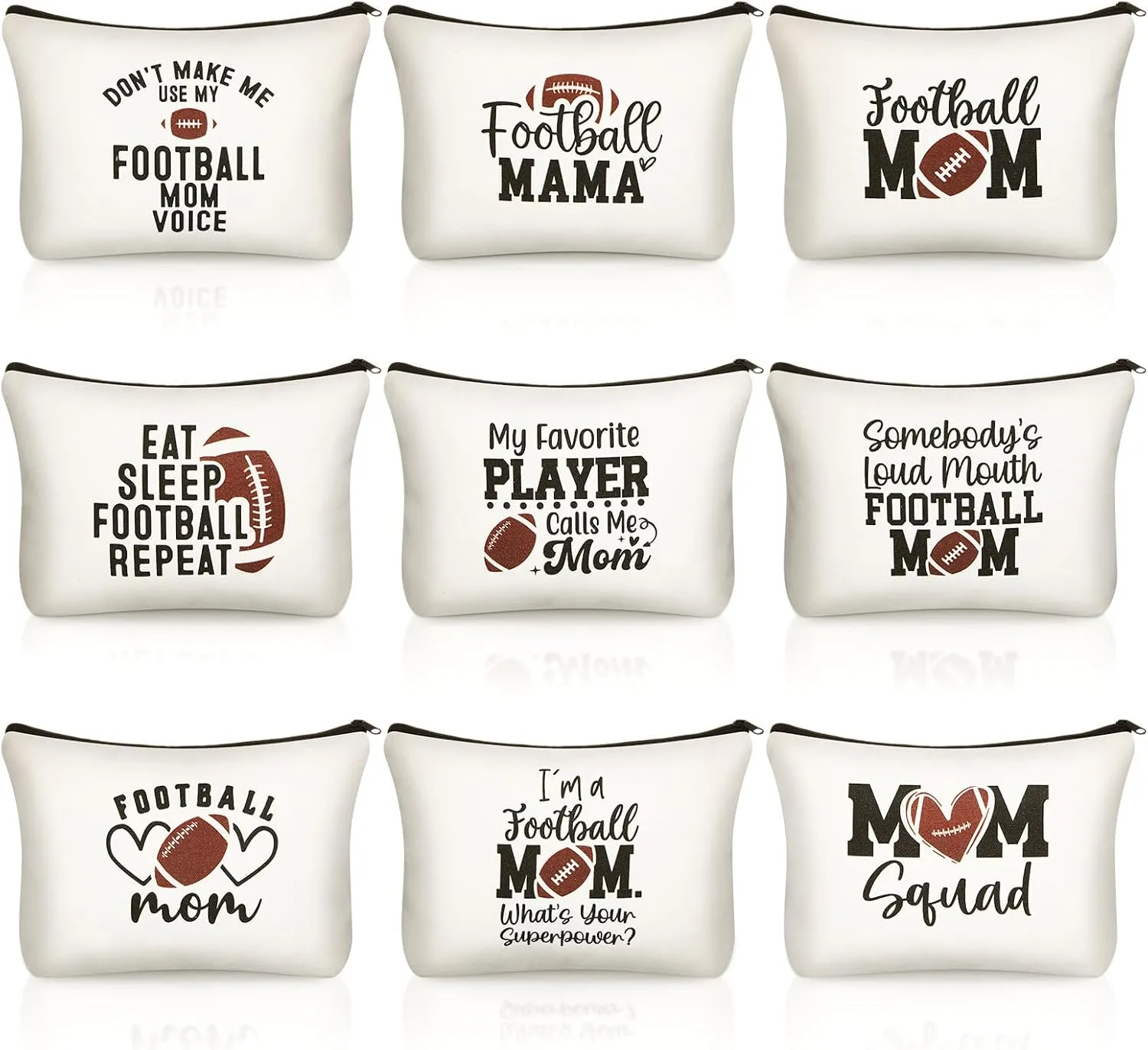 Kacctyen 9 Pcs Football Mom Cosmetic Bags Travel Pouch Football Mom Essentials Makeup Bags for Sport Lovers Player Mama Team Coach Zipper Pouchtravel Organizer Christmas Birthday Gifts