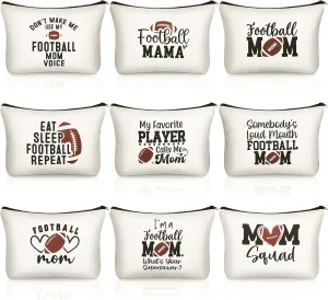 Kacctyen 9 Pcs Football Mom Cosmetic Bags Travel Pouch Football Mom Essentials Makeup Bags for Sport Lovers Player Mama Team Coach Zipper Pouchtravel Organizer Christmas Birthday Gifts