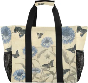 Kigai Butterfly Flowers Reusable Grocery Bag with Handles Waterproof Foldable Extra Large Tote Shopping Bag Standing Organizer for Picnics, Beach, Pool, Laundry, Car, Camping