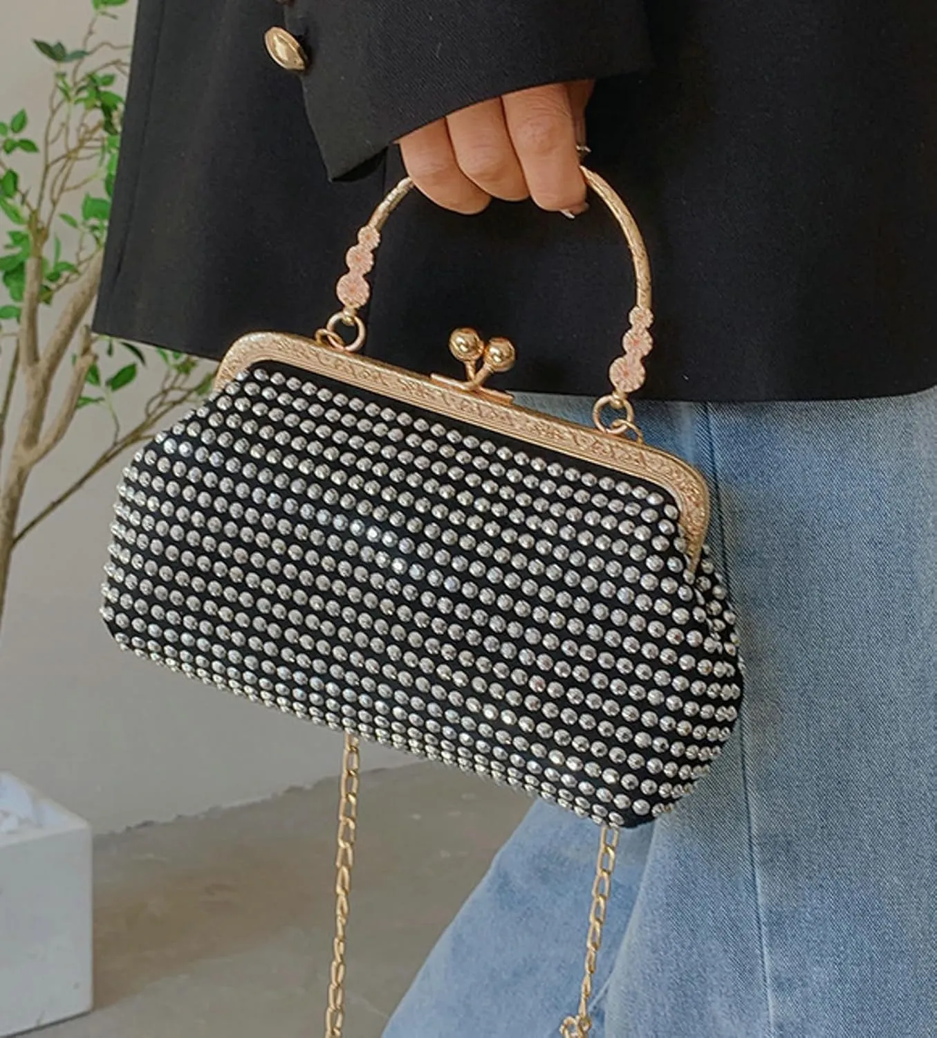Kiss Lock Top Handle Evening Purse 2025 Summer Elegant Rhinestone Clutch Sparkling Formal Event Wedding Party