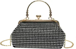 Kiss Lock Top Handle Evening Purse 2025 Summer Elegant Rhinestone Clutch Sparkling Formal Event Wedding Party