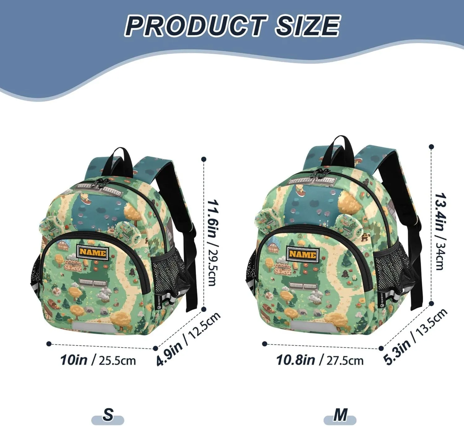 KLL Custom Cute Ears School Backpacks Leash Little Girls Anti-Lost Personalized Toddler Book Bag with Reflective Strip S Game Map
