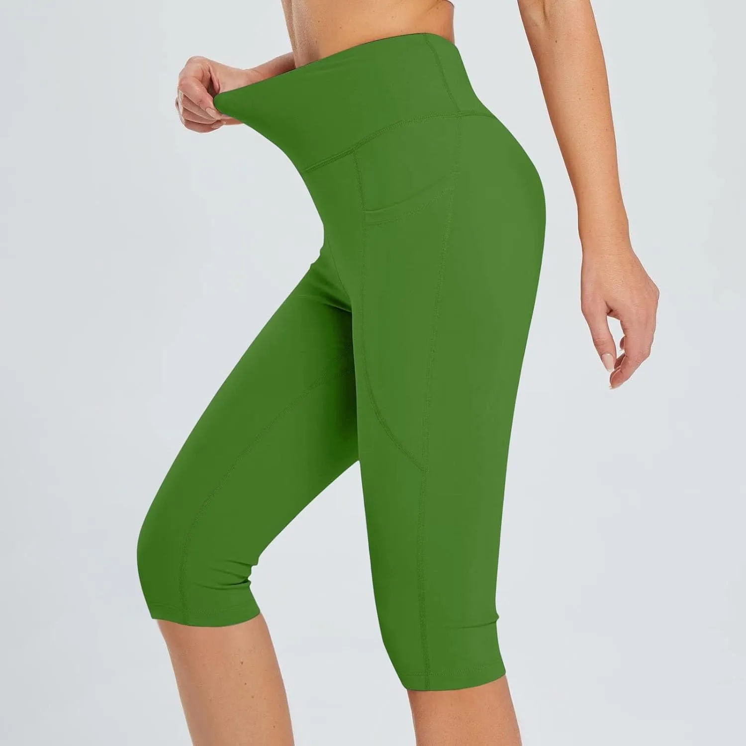 Knee Length Capri Leggings for Women, Y2k High Waist Plus Size Cotton Capris Tummy Control Slim Fit Yoga Trousers