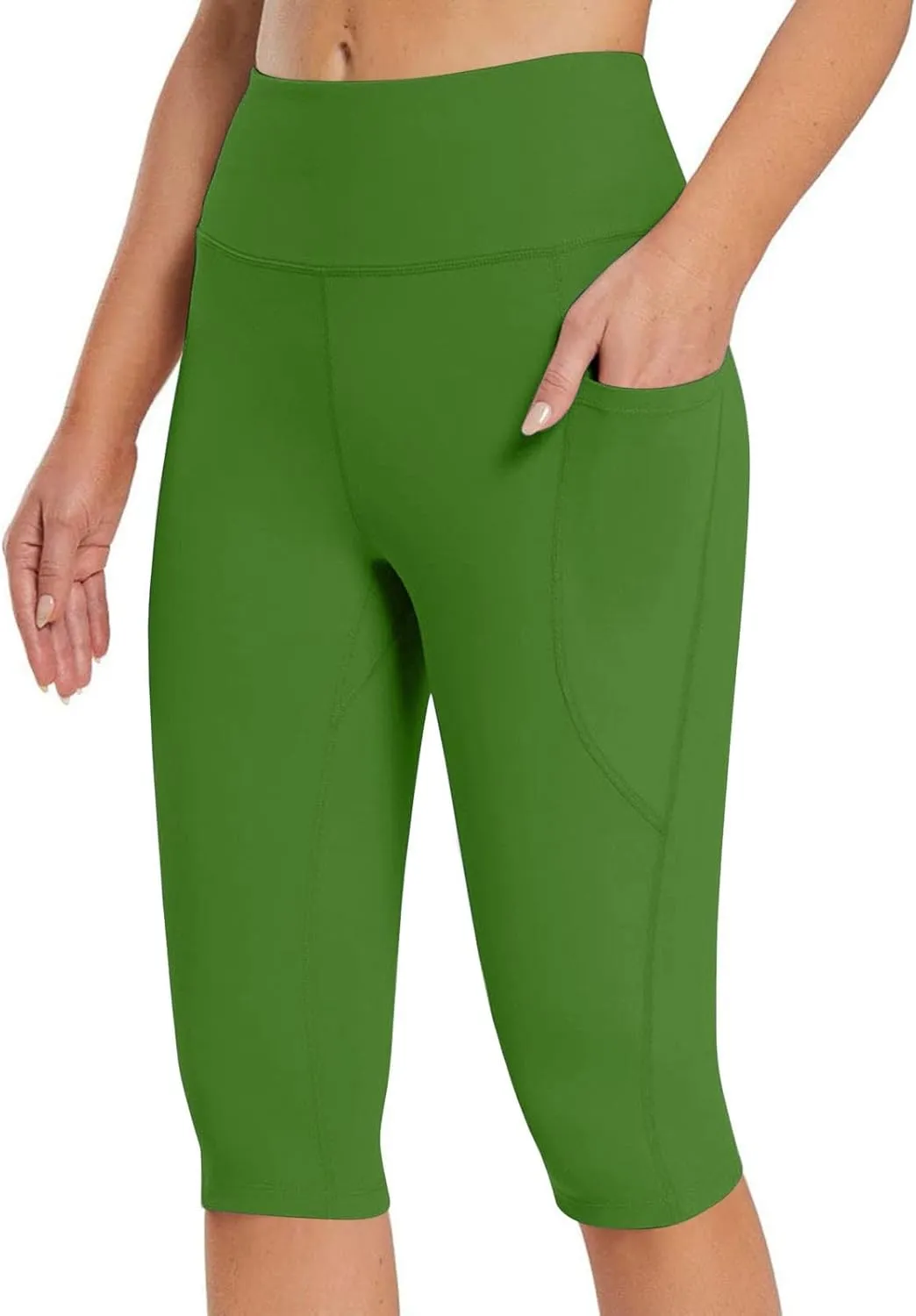 Knee Length Capri Leggings for Women, Y2k High Waist Plus Size Cotton Capris Tummy Control Slim Fit Yoga Trousers