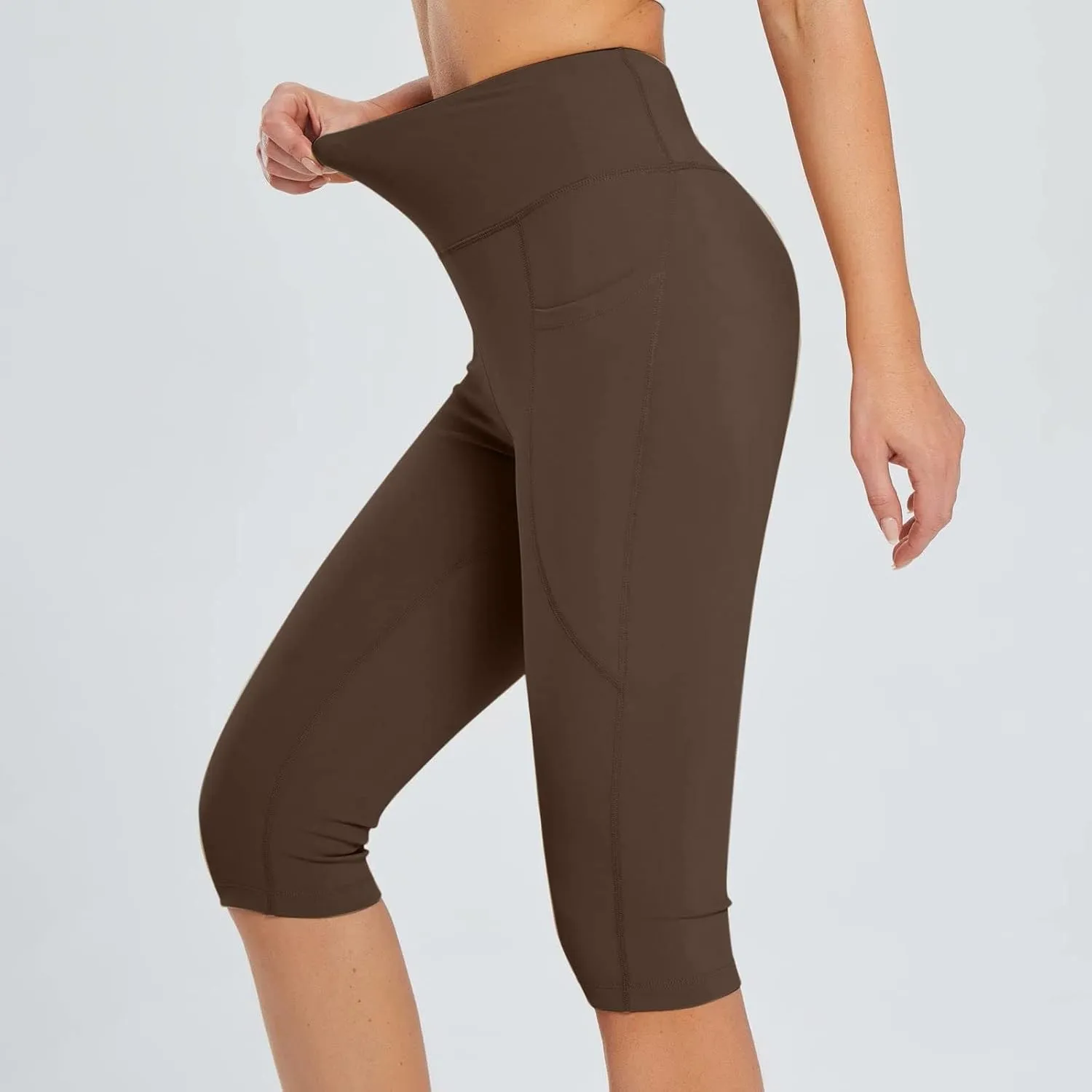 Knee Length Capri Leggings for Women, Y2k High Waist Plus Size Cotton Capris Tummy Control Slim Fit Yoga Trousers
