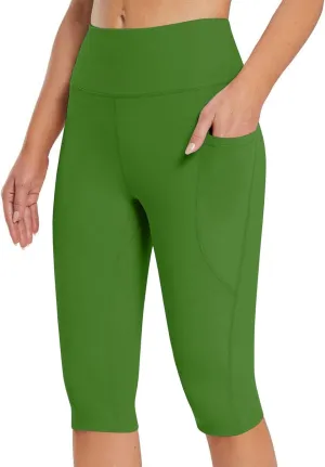 Knee Length Capri Leggings for Women, Y2k High Waist Plus Size Cotton Capris Tummy Control Slim Fit Yoga Trousers