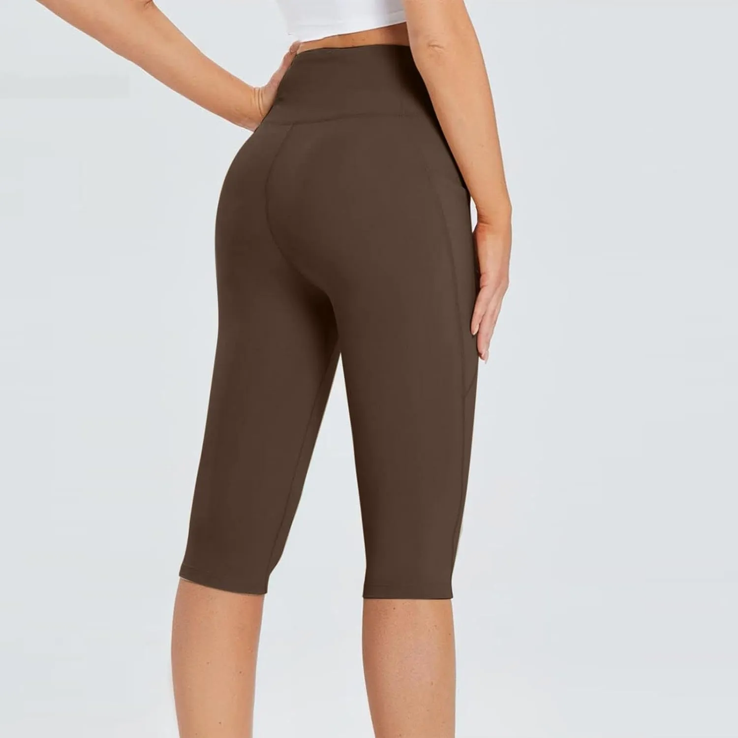 Knee Length Capri Leggings for Women, Y2k High Waist Plus Size Cotton Capris Tummy Control Slim Fit Yoga Trousers