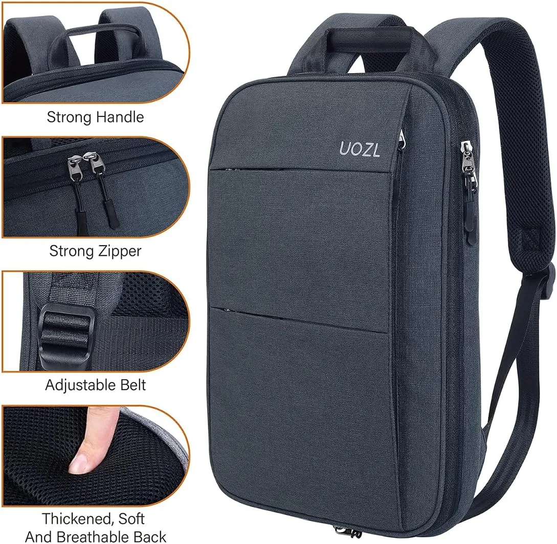 Laptop Backpack Slim & Expandable with Hidden Built-in Usb Spill-Resistant Notebooks Bag Case for Most 13-15 Inch MacBooks Surface-Books Dell HP Lenovo Asus Computers (Black-Black)